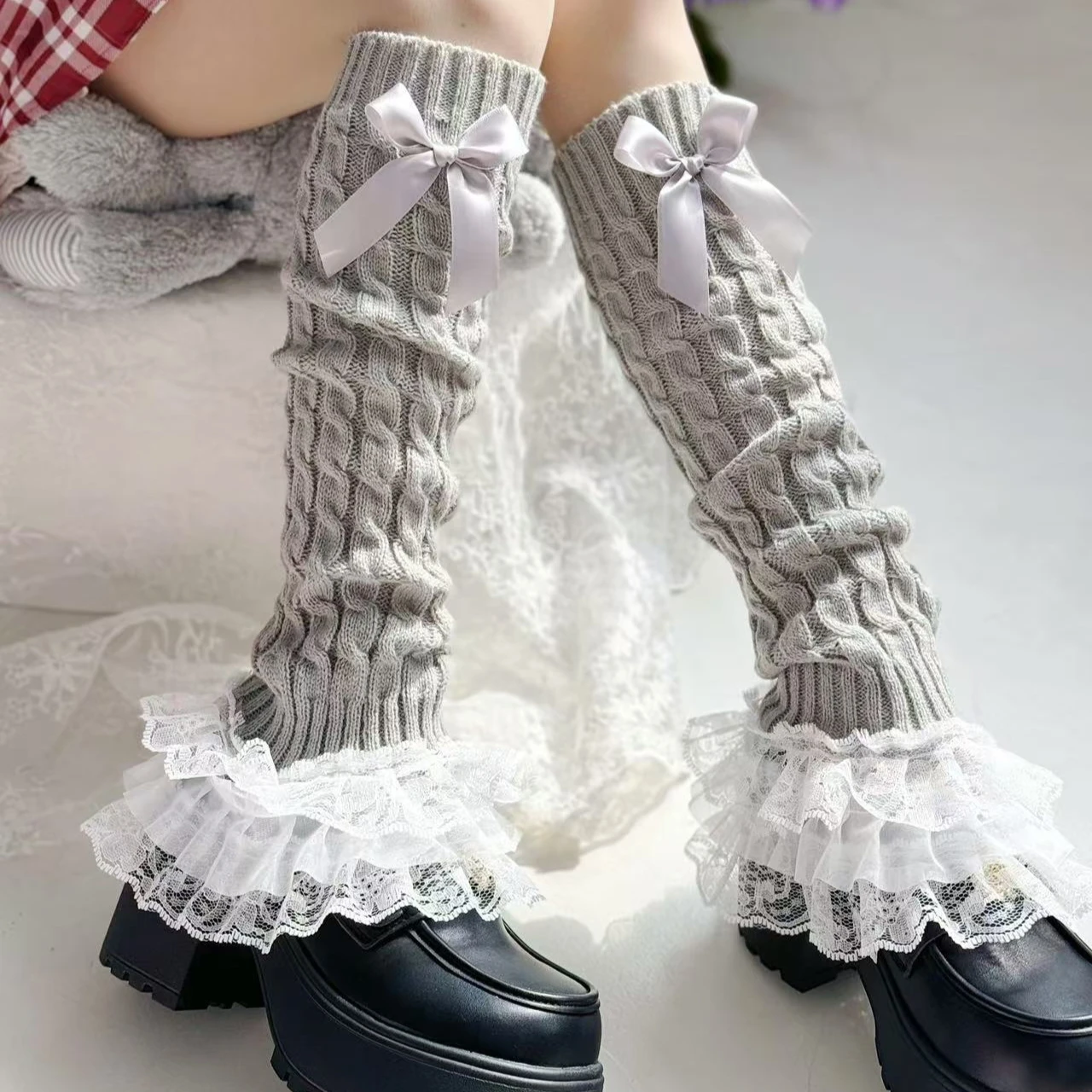 Lolita Loose Socks Sweet White Women Boot Socks Maid Lace Girl Leg Warmer Sleeve Fashion Bowknot Stocking