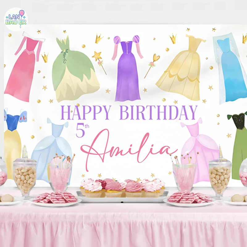 

Princess Birthday Backdrop Decorations Girl Birthday Background Party Kids Birthday Banner Custom Name Photography 10th 8th 7th