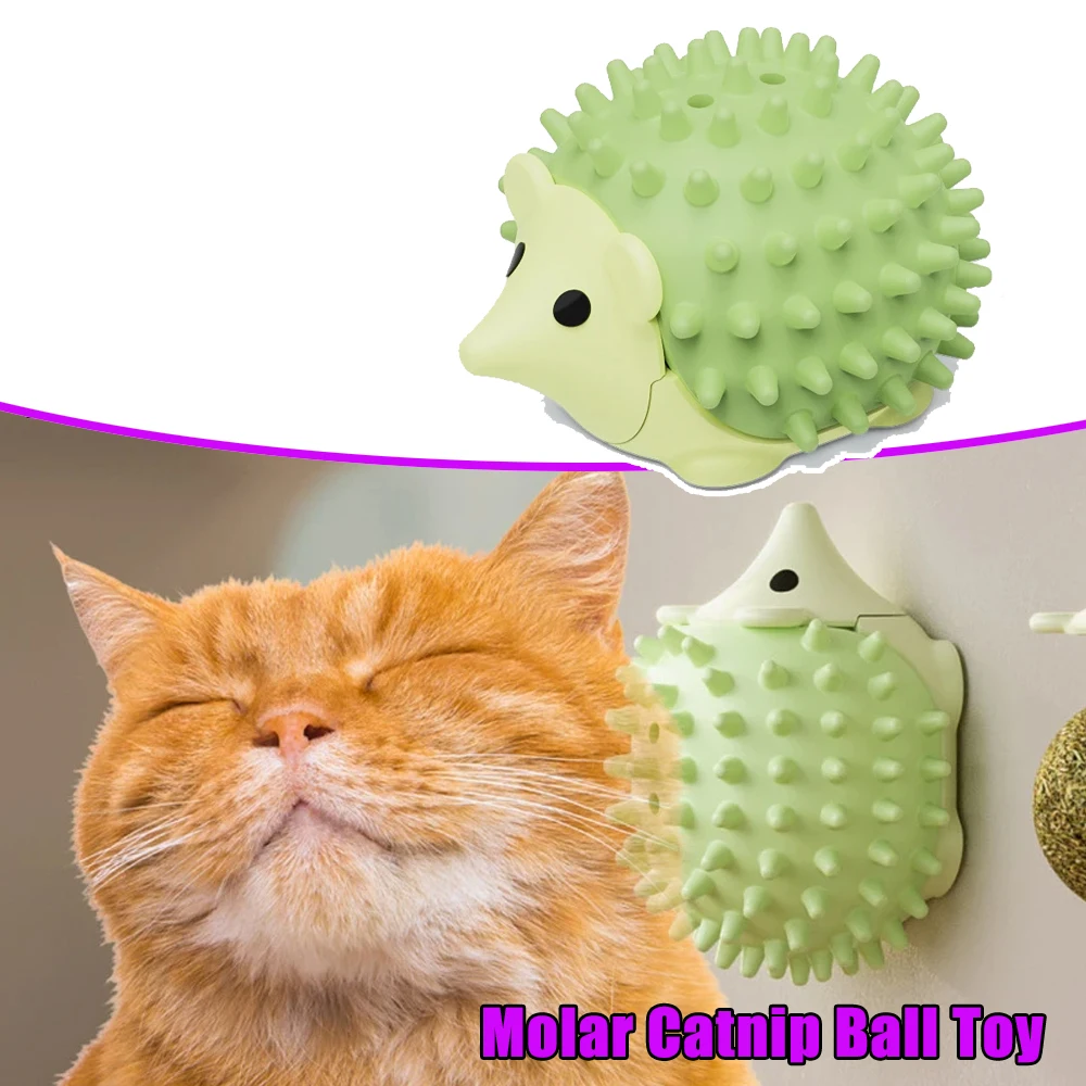 Pelota de hierba gatera natural con forma de erizo, juguete adhesivo de pared, rascador, snack saludable y natural para gatos que promueve la digestión.