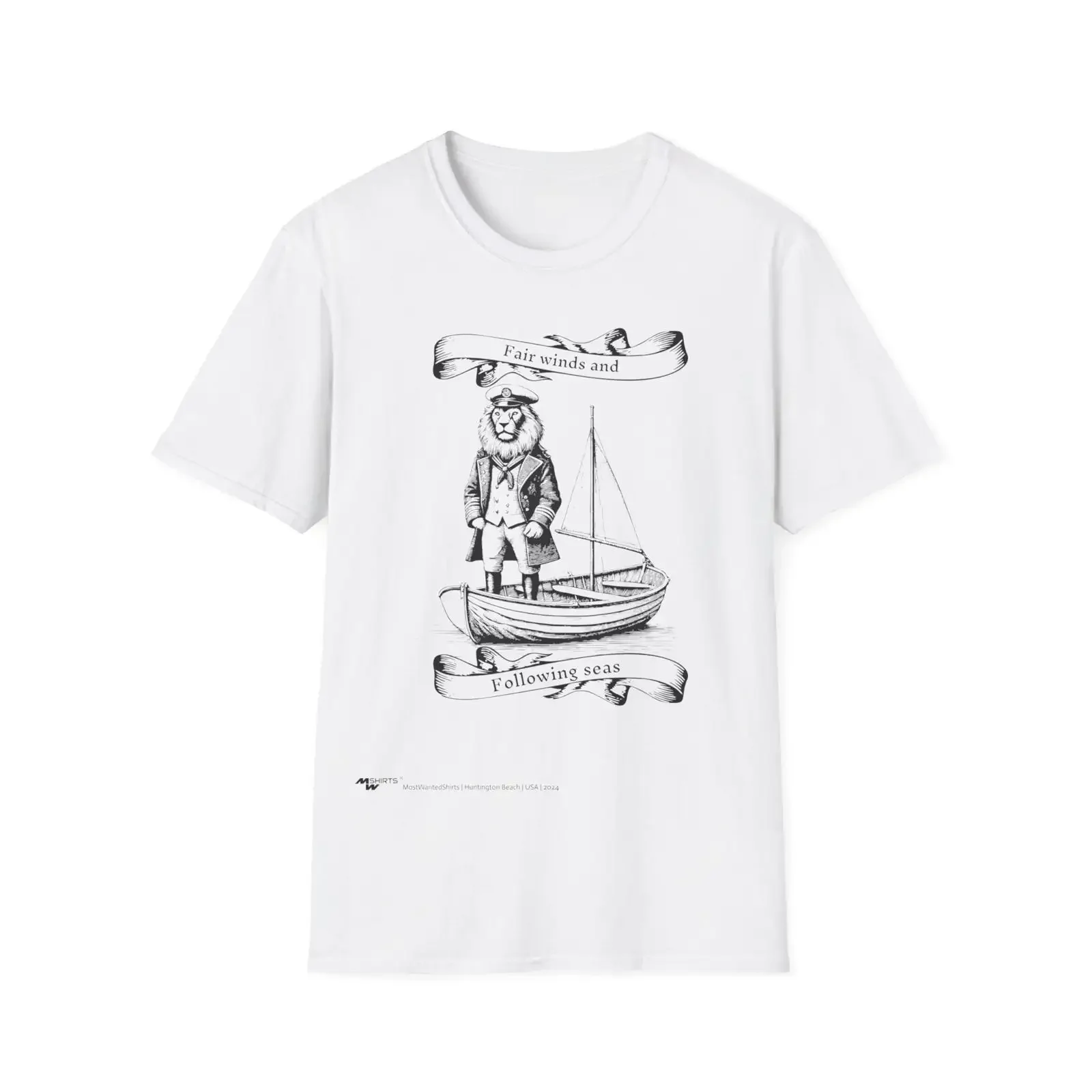 Fair Wind and Following Seas Sailing Lion T Shirt Copper Engraving Style Softstyle vintage Washed Stylish Comfortable
