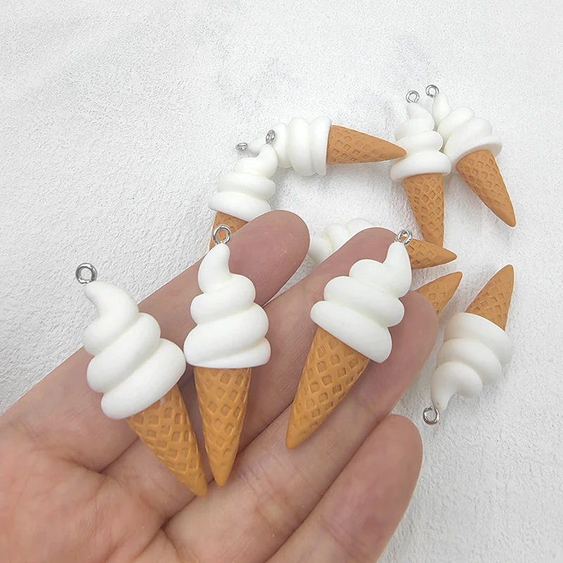 10pcs Kawaii Simulated Food Ice Cream Charms Cute Handmade Resin Pendant Flatback Keychain DIY Jewelry Making Findings C954