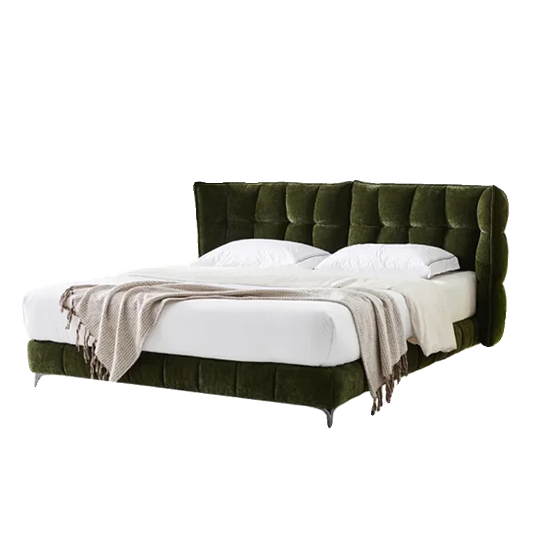 Minimalista moderno tecido minimalista quarto principal cama dupla de madeira maciça