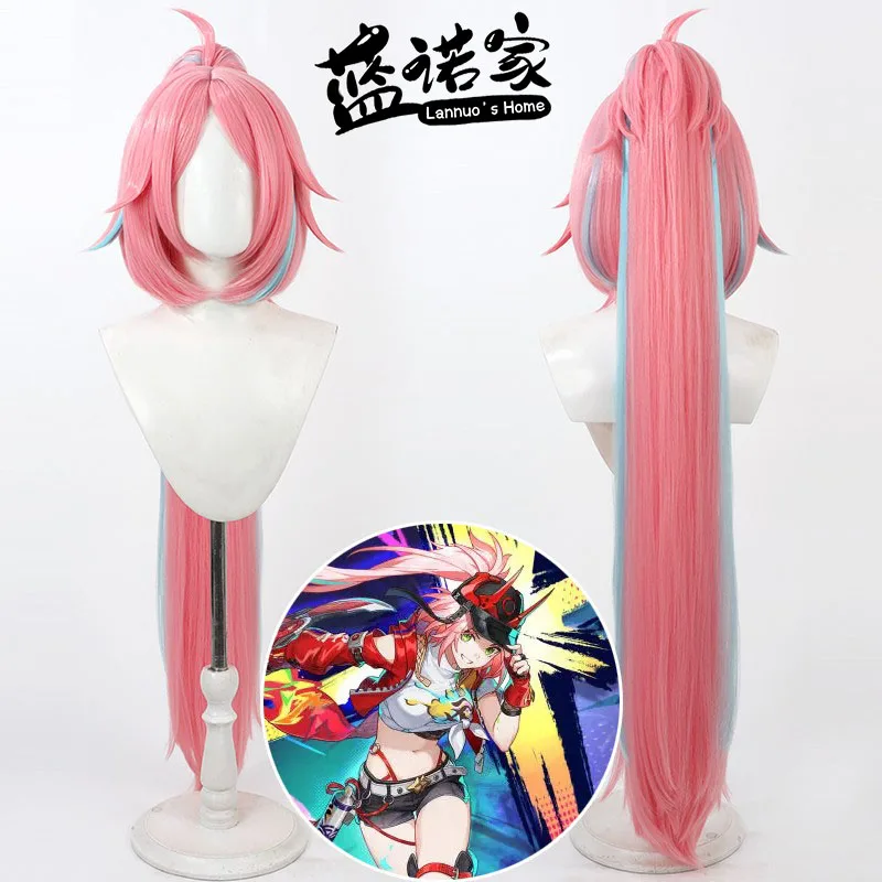أنيمي هونكاي: ستار السكك الحديدية رابا كوس شعر مستعار تأثيري هالوين كرنفال الدعائم الطرف الشعر الاصطناعية ألياف مقاومة للحرارة + غطاء شعر مستعار