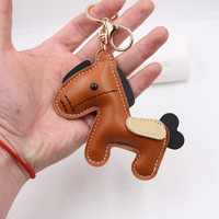 Trendy PU Leather Rocking Horse Keychain Cartoon Pony Animal Pendant Key Ring Charm Women Bag Decoration Accessories