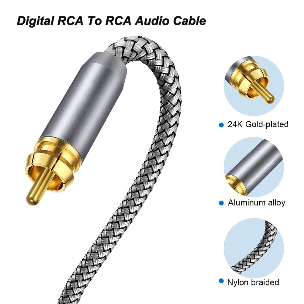 Digital RCA To RCA Male Coaxial Coax Audio Cable TV Subwoofer Cord Gold Plated High-fidelity Coaxial Coax Audio Cable 1m to 15m