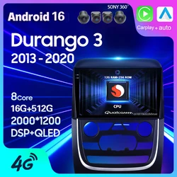 Android 16 Carplay Auto For Dodge Durango 3 WD 2013 2014 2015 2016 - 2020 Car Radio GPS Multimedia Player 360 Camera 2 Din Video