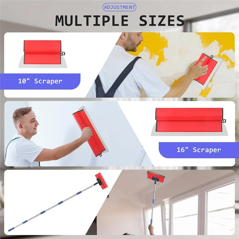 

AWAH Drywall Skimming Blade Set,10In & 16In Stainless Steel Blades + 34-80In Extendable Pole. Pro Tools,For Drywall Finishing