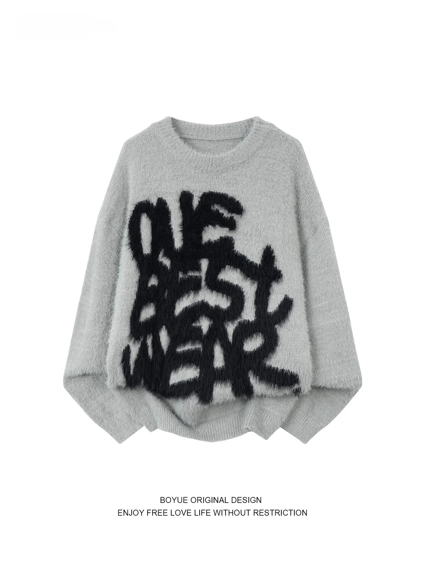 

Boyue Heavyweight Fce Letter Round Ne Трикотаж Мягкий уютный вязаный свитер из норки ex Faionable Casual Sle