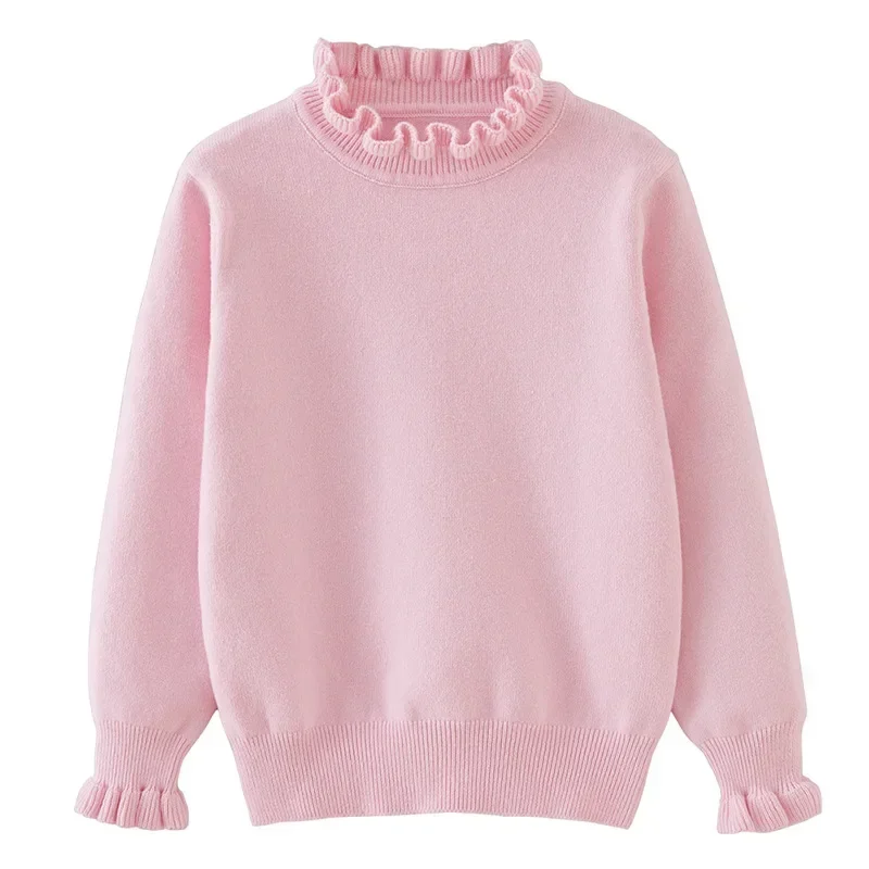 

Red Littlie Girls Sweater Kids teenager pullover knitted Sweaters Autumn Winter Solid Color Cotton knitwear for Children Pink