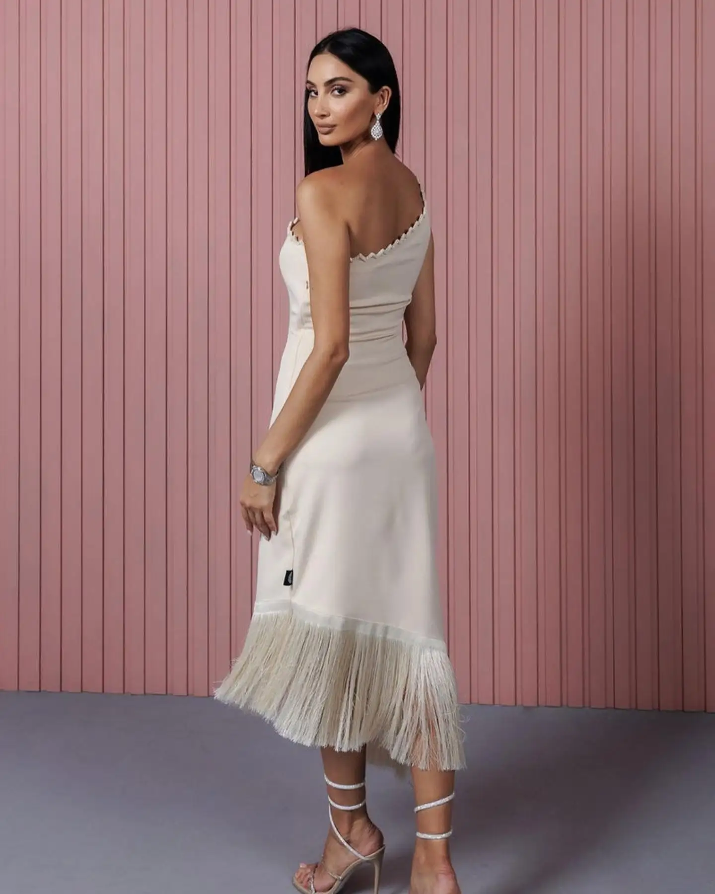 OEING One Shoulder Luxury Formal Evening Dresses White Tassel Sleeveless فساتين سهرة Ankle Length Elegant Prom Gowns Party Women