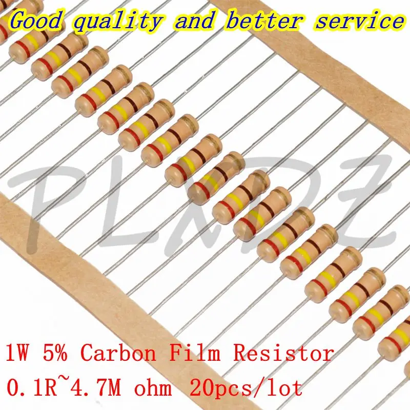 20szt 1W Rezystor z folii węglowej 5% 0.1R ~ 4.7M 10R 100R 220R 330R 470R 1K 2.2K 3.3K 4.7K 10K 22K 47K 100K 1M 10 100 220 330 470ohm