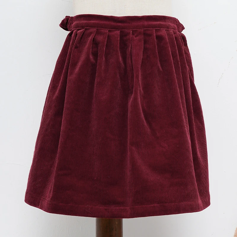 Retro Cord-Minirock mit hoher Taille für Mädchen, Frühlingsneuheit, verstellbare Knöpfe, elastische Taille, locker sitzende Kinderröcke, Mädchen-Winterkleidung – Detail 35