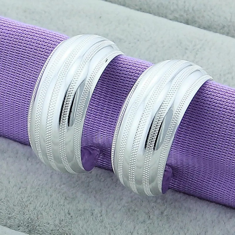 

925 Sterling Silver Matte Smooth Stripe Hoop Earrings For Woman Wedding Engagement Party Fashion Charm Jewelry