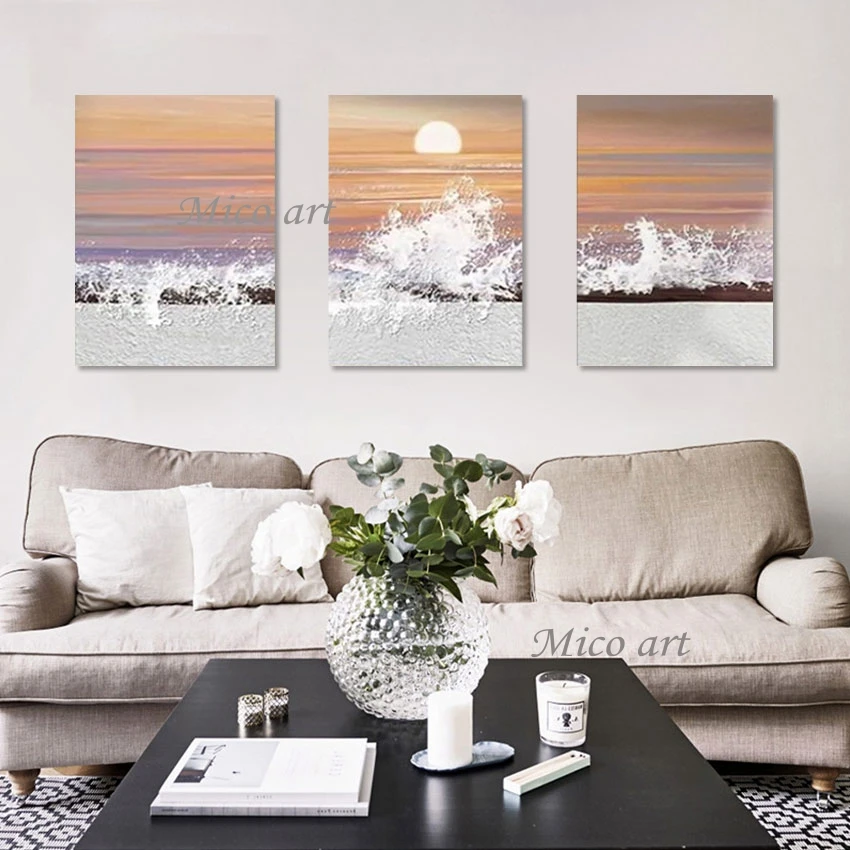 3d Sea View Sunrise Landscape Art Canvas Painting No Framed 3PCS Wall Abstract European Style Decoration Picture Hot Selling