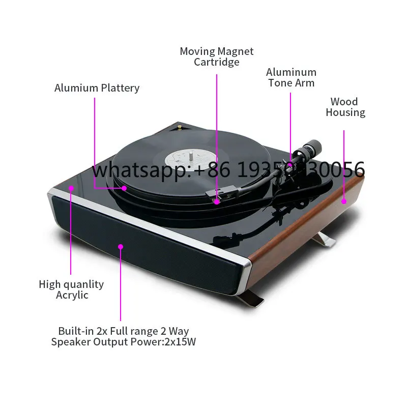 Multifunctional High End Record Player W/3 Speed Bt FM Radio and Built in Speaker Vinyl Technics 1200 Turntable view 4