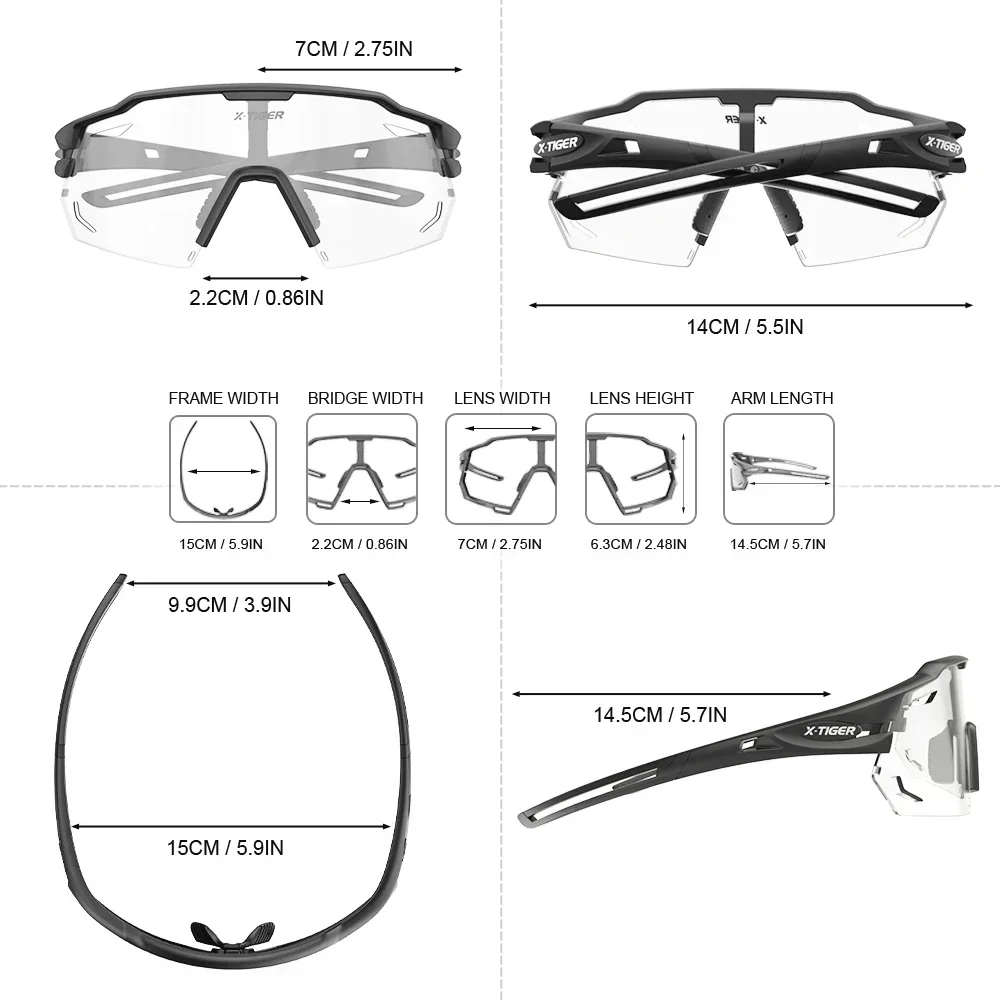 X-TIGER Cycling Glasses Photochromic Sunglasses Men Women Mountain Bike Road Eyewear Bicycle Riding Outdoor Sports Runs Goggles