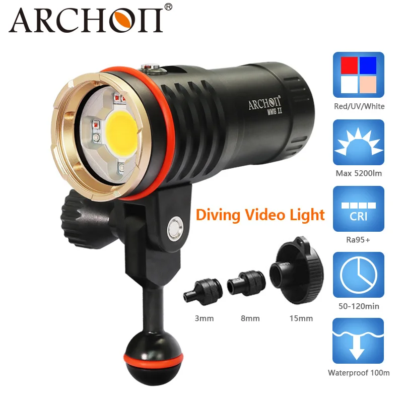 ARCHON 3500lm Diving light Waterproof 100 m Diving photography fill light COB LED white red uv color diving photo video lighting