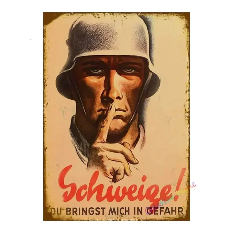 Vintage „Keep Quiet“ Deutsches Poster Metallschild für Zuhause, Bar, Garage, Café – Wanddeko Höhlen-Thema Geschenk für Wohnzimmer