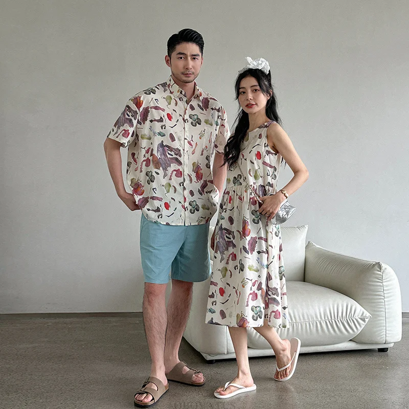 Vacation Look Family Matching Summer Clothes Set Dad Son Shirt Shorts Set Couple And Kids Family Look Costume Mom Daughter Dress