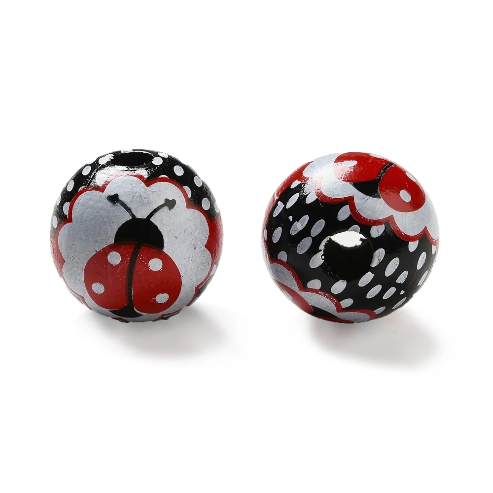 20pcs Printed Wood Round Beads 15.5~16mm Ladybug Love Bug Polka Dot Pattern Natural Wooden Beads for jewelry making DIY Decor