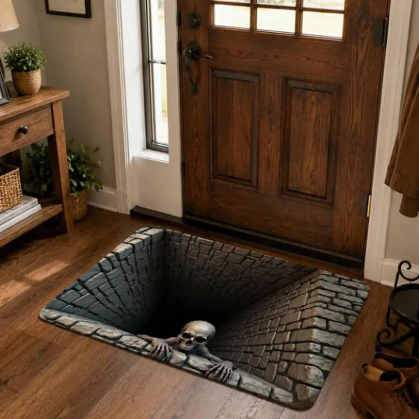3D Halloween Welcome Ghost Skeleton Optical Illusion Door Soft Mat Entrance Entry Door Rug Indoor Outside Machine Decor Gifts