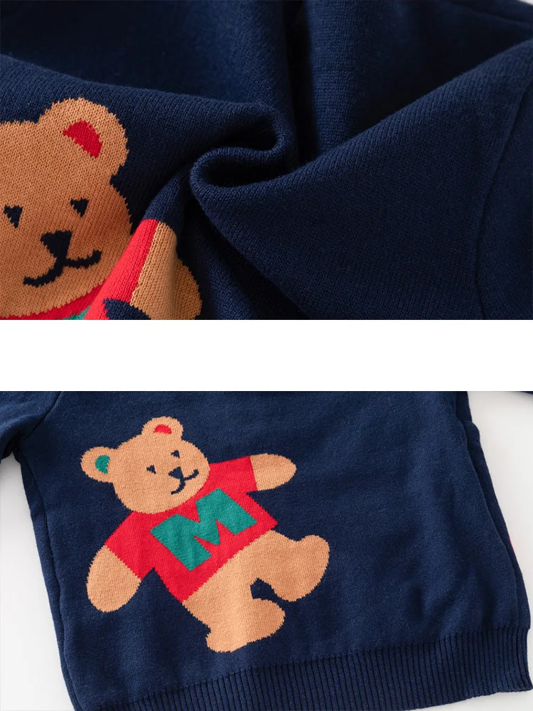 Winter Kid Sweater Girl Boy Car Bear Pattern Knitted Coat Long Sleeve Vl Neck Children Sweater Cardigan Fashion Coat