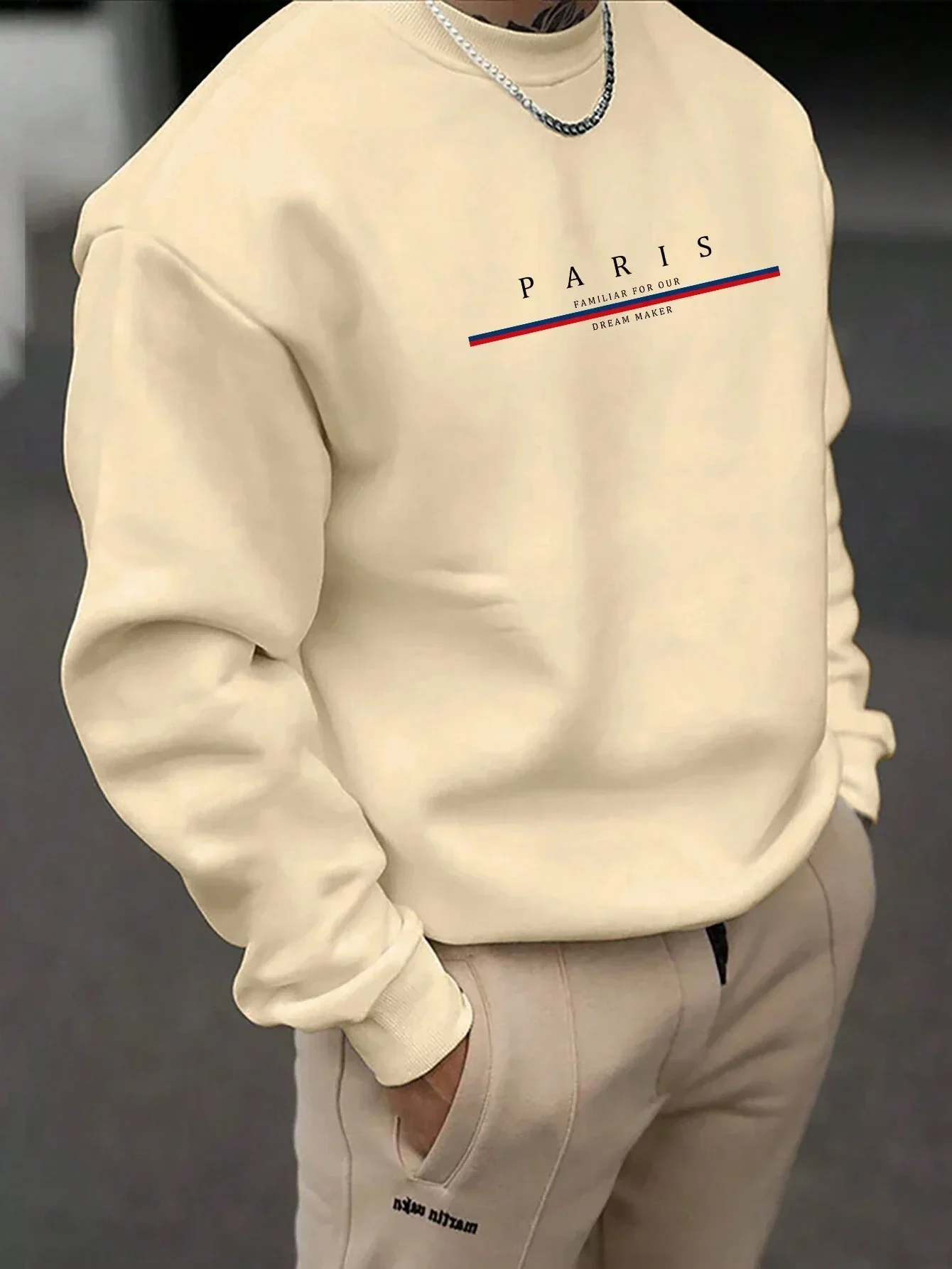 

Men's Paris print SWEATS Hoodies Loose Fit Print Casual Round Neck Top Men's autumn and winter warm round neck hoodie