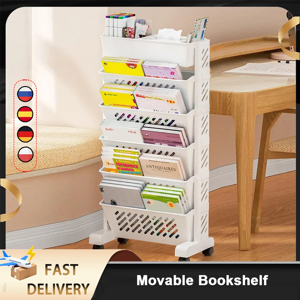 Estantería Móvil de Suelo con Ruedas, 5 Niveles, Gran Capacidad, para Almacenamiento de Libros, Ideal para Aulas y Estudios