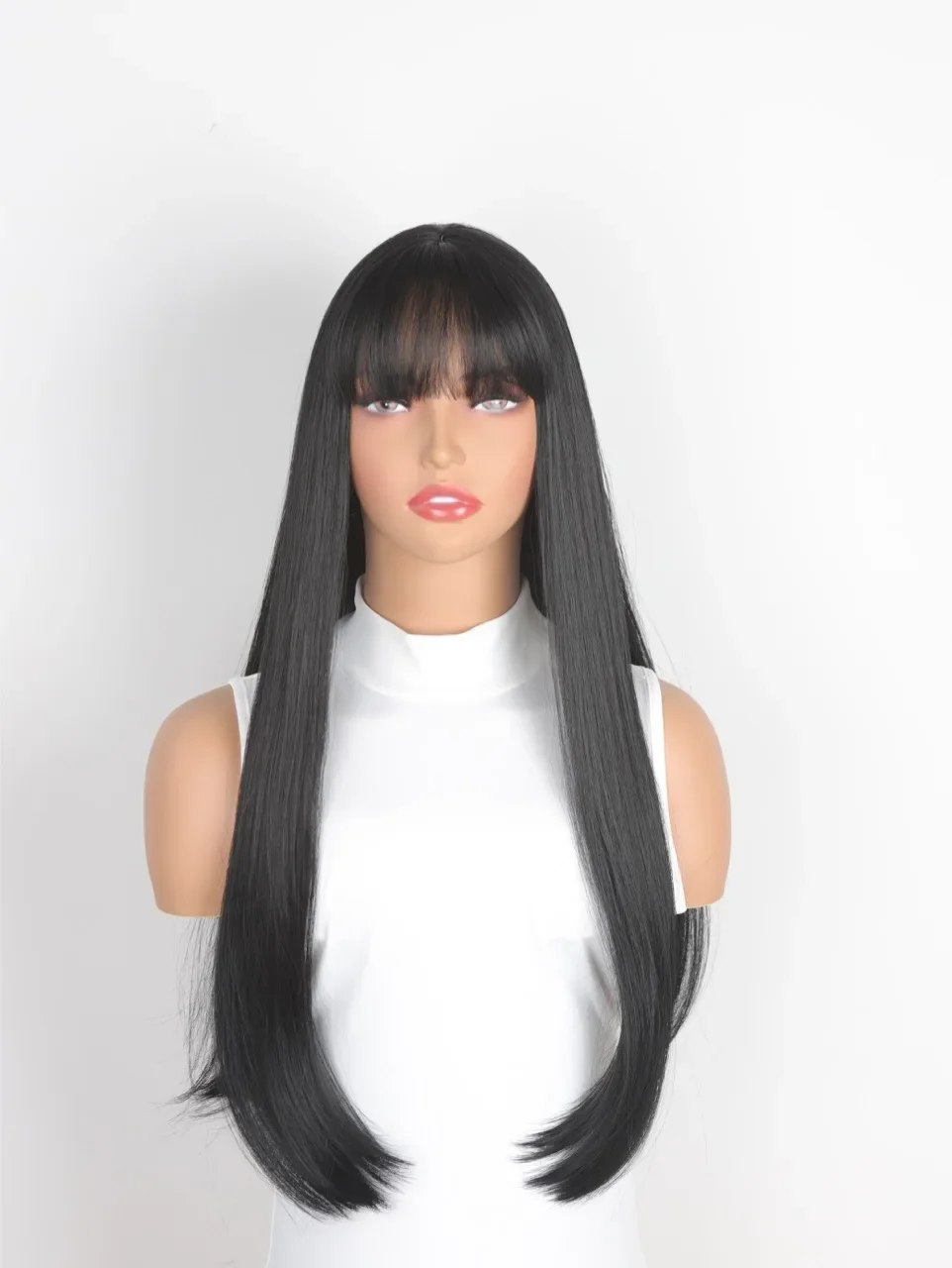 HOVOX Synthetic Women Wig Trendy Fashion Charm Long Straight Black Hair High Temperature Fiber Wig