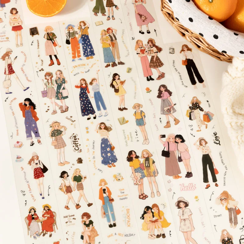 Card Lover 45mm*2m 1 Roll [Orange Flavor Girl Series] PET Character Scrapbook Decorative Tape Vacation Trip Casual Shopping