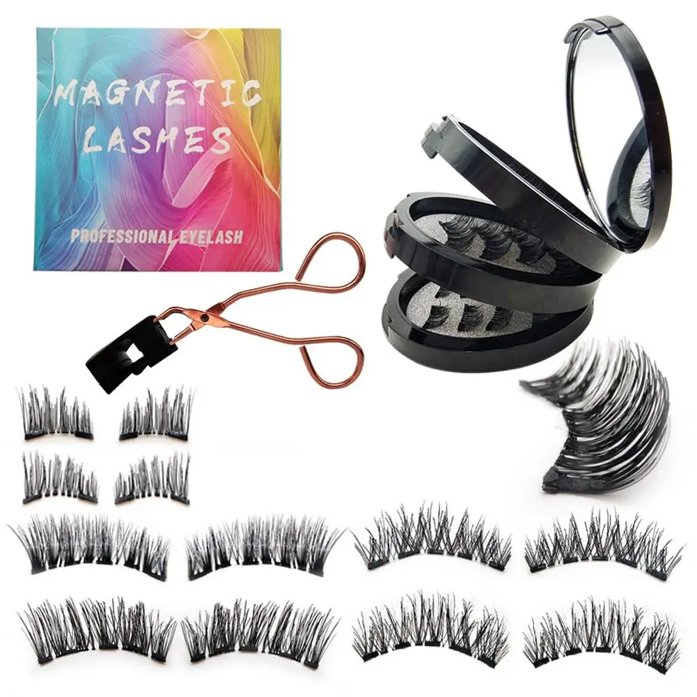 3-layer Magnetic False Eyelashes Band Clip Set Soft Magnetic Eyewinker Reusable 3D Natural Thickening Magnetic False Eyelashes