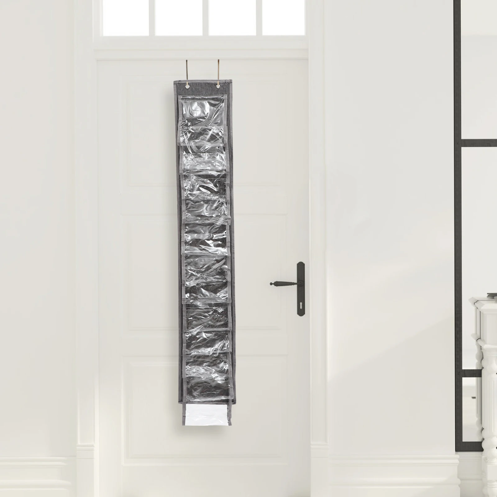 

Yoga Suit Storage Bag Hanging Clothes Organizer Door Hanger Multiple Grids Large Capacity Cloth PVC Iron Wardrobe Storage