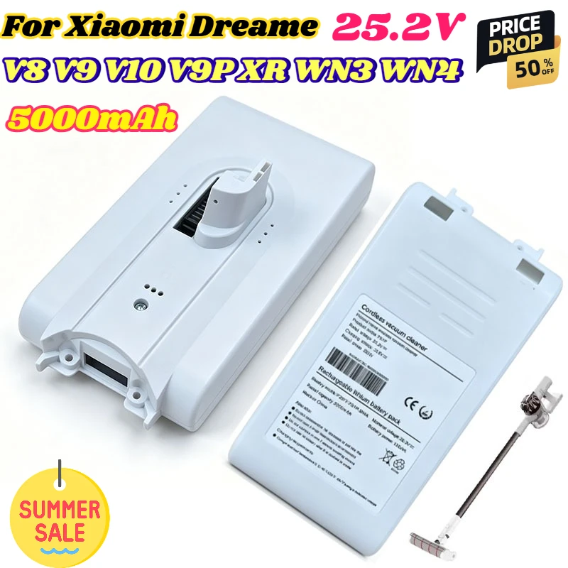 

5000mAh for Xiaomi Dreame V8 V9 V10 25.2V Replacement Lithium Battery V9P XR VVN3 VVN4 Handheld Cordless Vacuum Cleaner battery.
