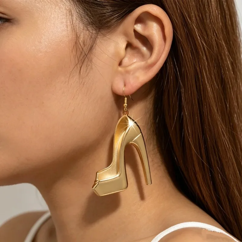 Funky High Heel Drop Earrings Glossy Statement Earrings For Women Street Style Wear All Season
