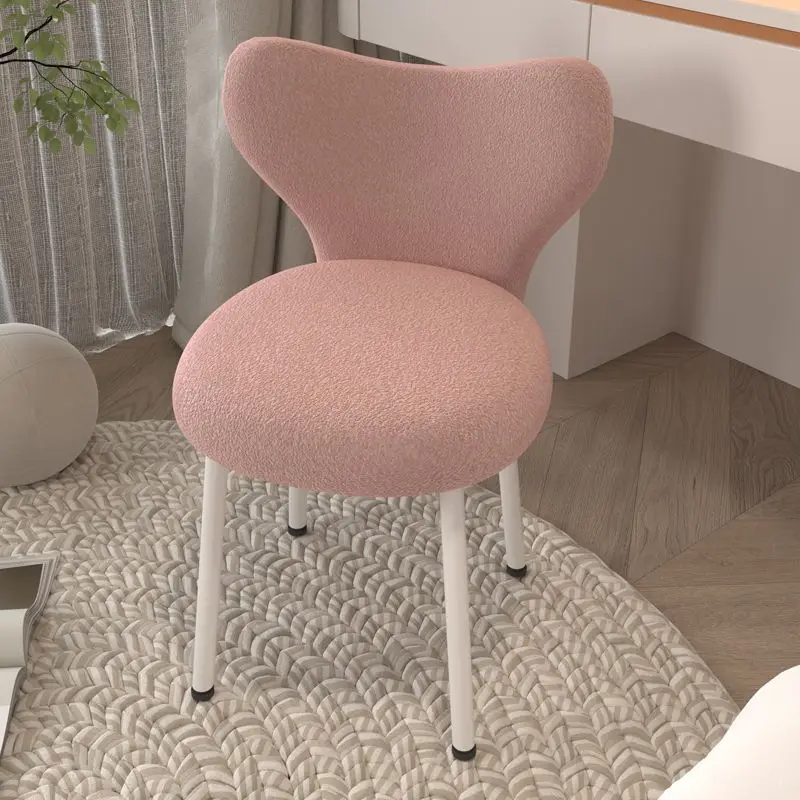 Makeup Chair Girl Bedroom Dressing Stool Modern Minimalist Imitation Lamb Velvet Fairy Backrest Chairs Ottomans Vanity Stools