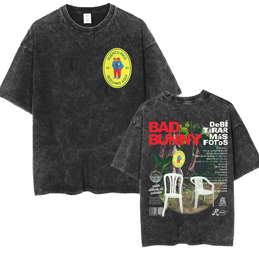 

Debi Tirar Mas Foto DTMF 2025 Merch Футболка Рэп Bad Bunny Хип-хоп Футболки с короткими рукавами Мужская потертая футболка с короткими рукавами в стиле ретро