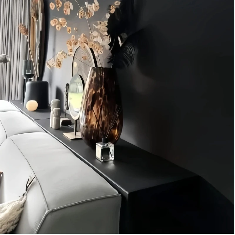 إطار خلفي للأريكة من الخشب الصلب الضيق للغاية وطاولة بجانب السرير - رف تخزين على الحائط، أثاث شق مثبت على الأرض إلى الحائط