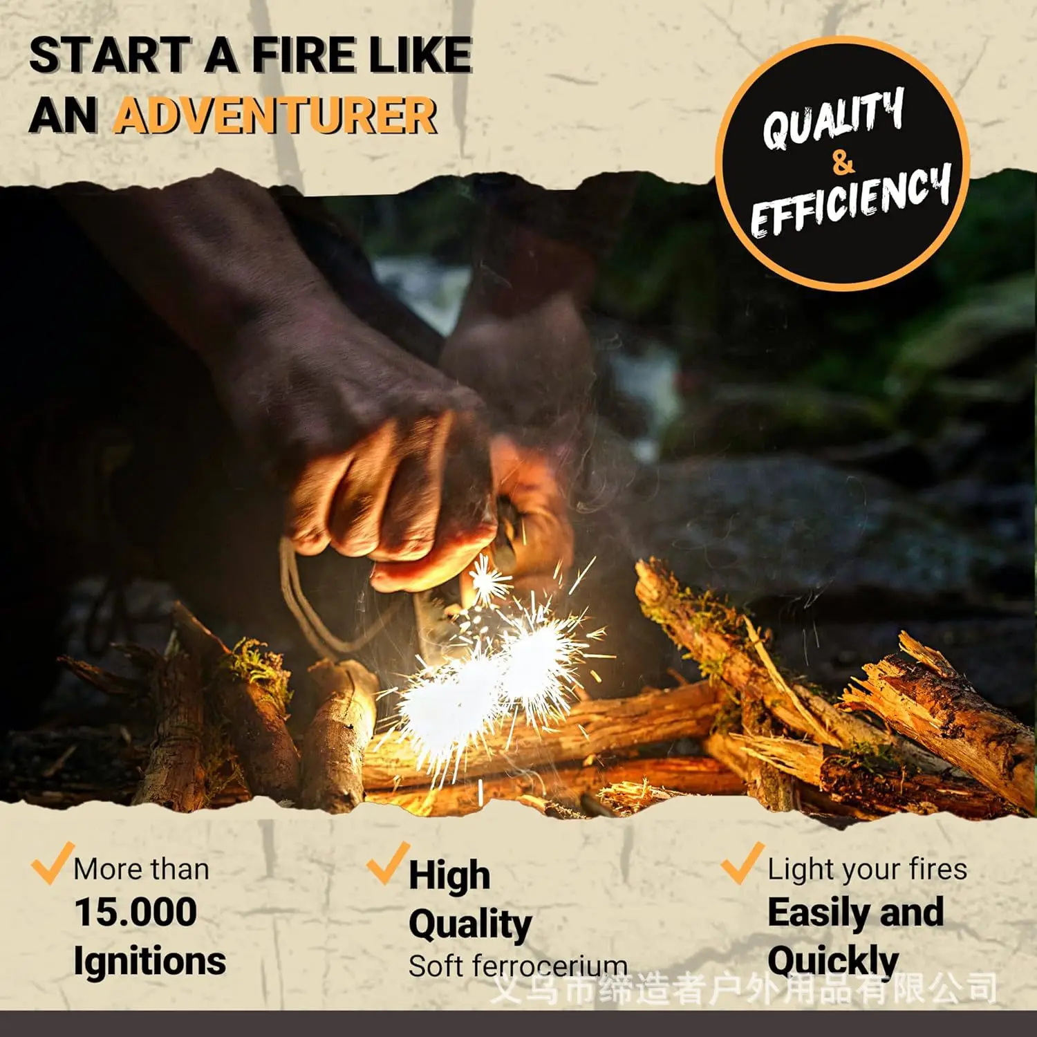 Portable Outdoor Flint and Steel Camping Equipment Wilderness Survival Tool Magnesium Rod Fire Starter Wooden Handle Fire Stick