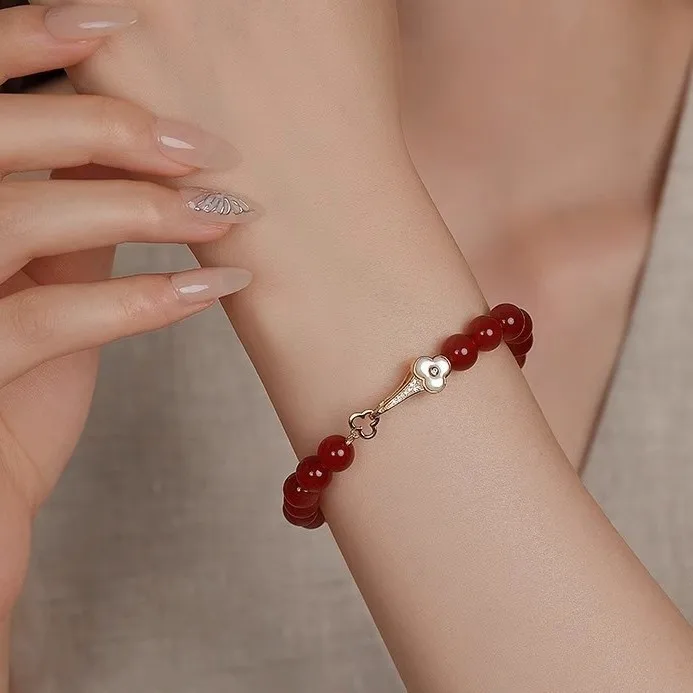 100 % natürlicher roter Achatstein, süße Glücksblume, 14 Karat Gold gefüllt, weibliche Perlen, Kette, Halskette, Schmuck für Frauen, Hochzeitsgeschenke – Detail 8