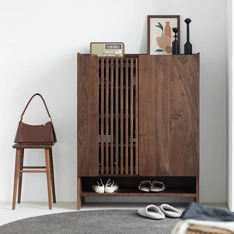 Clothings Cabinet Livingroom American Black Walnut Entrance Breathable North Narrow Grille Door The Wall Furniture Living Room