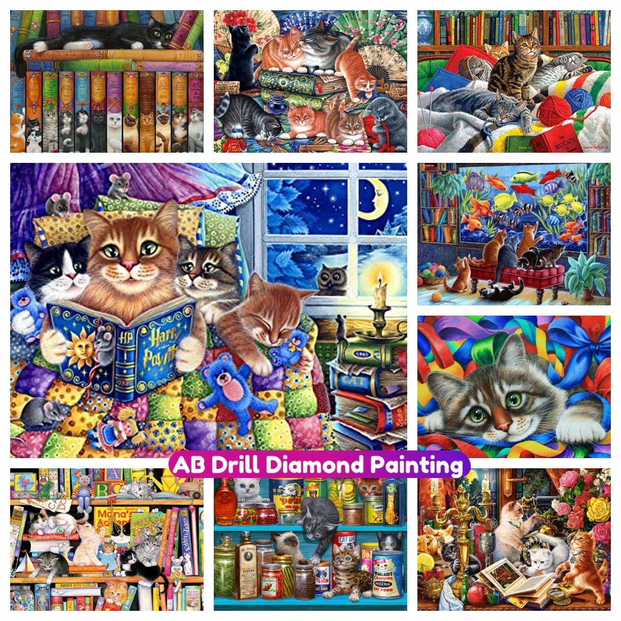 

Cute Cat AB Diamond Embroidery Naughty Funny Pet Kawaii 5D DIY Full Drill Mosaic Cross Stitch Kit Home Decor Children Gift