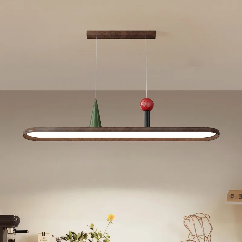 Simple restaurant chandelier oval Japanese log style dining room light creative design sense walnut color long swirling light