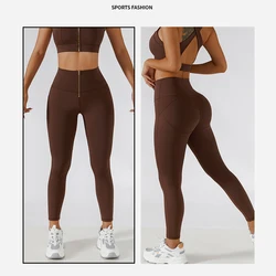 Vnazvnasi Fashionable Women Butt Lifting Yoga Leggings Zipped High Waist Good Elastic Outside Running Pants Girls Sportswear