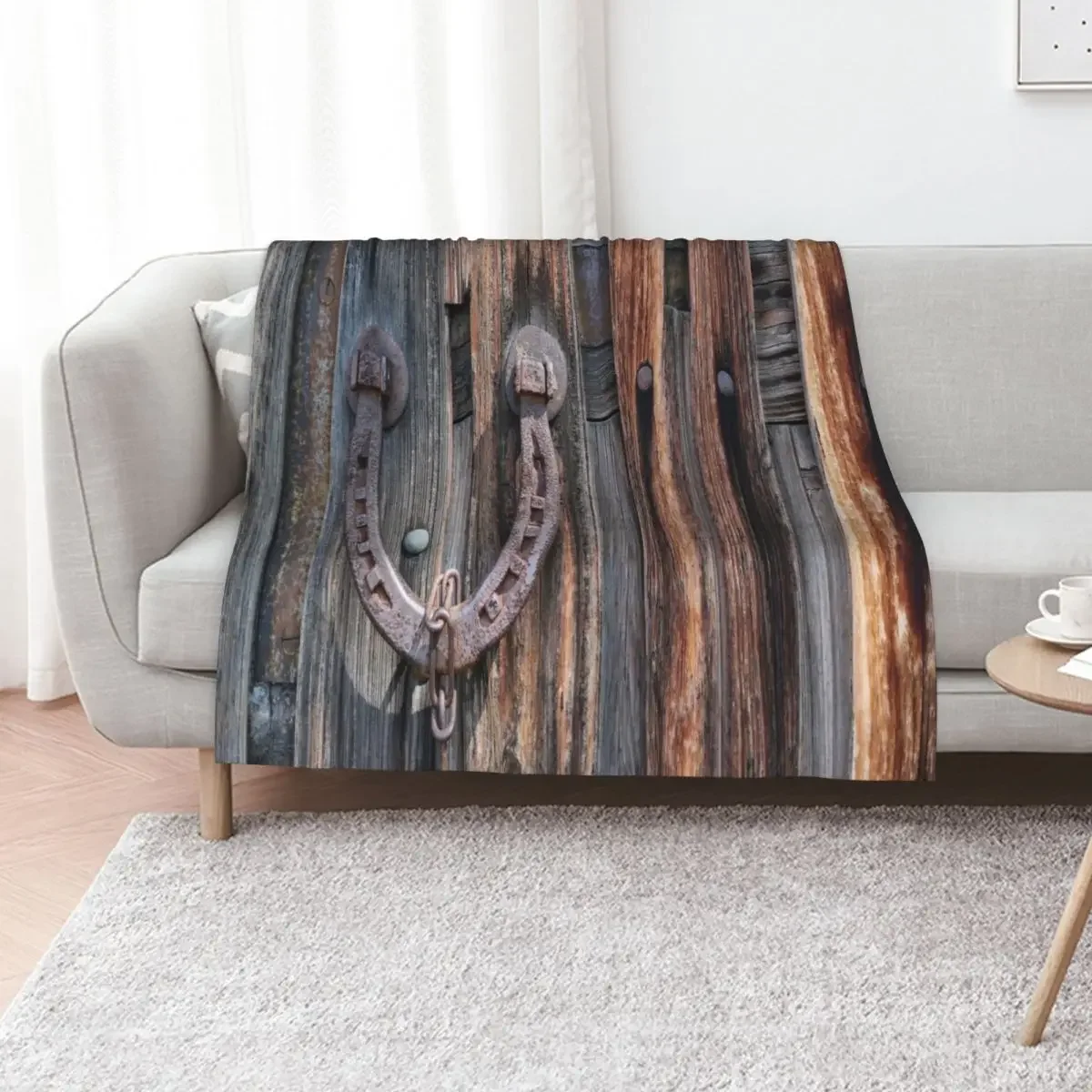 

distressed barn wood rustic equestrian horseshoe Throw Blanket for winter Moving Flannels wednesday Blankets