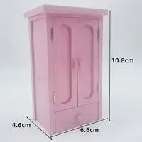 Dollhouse Bedroom Pink Mini Wooden Wardrobe Model Dollhouse Miniature Furniture Decor DIY Scene Accessories Toy