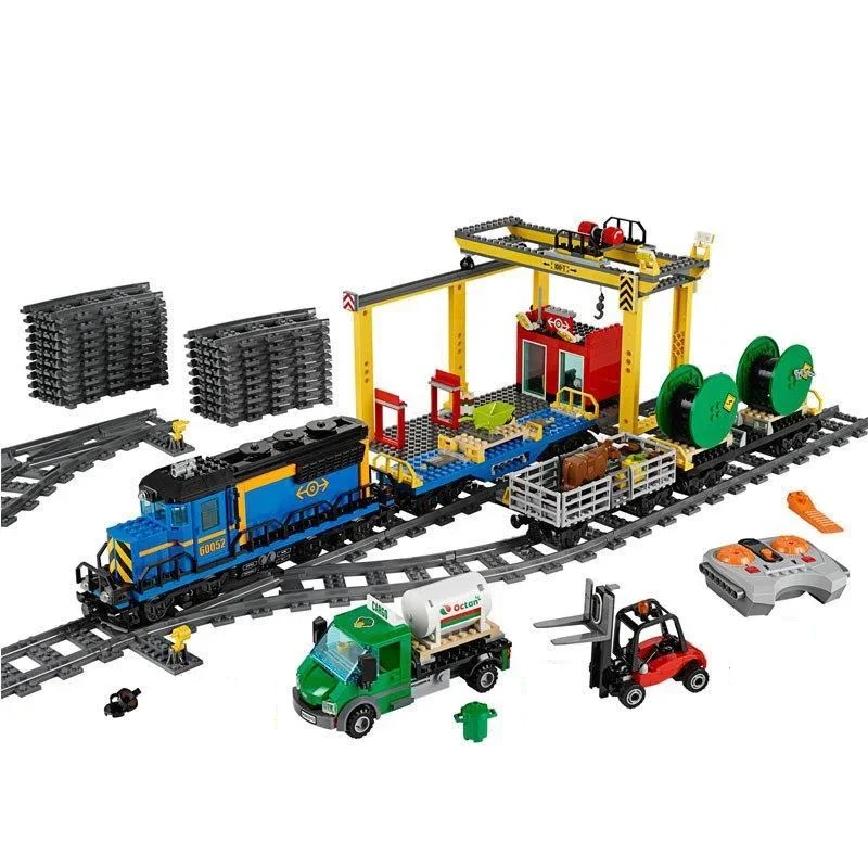 MINISO New City High Tech Retro Steam Train Cargo Technical Brick Compatible 60052 Building Blocks Toys for Adults Children Gift