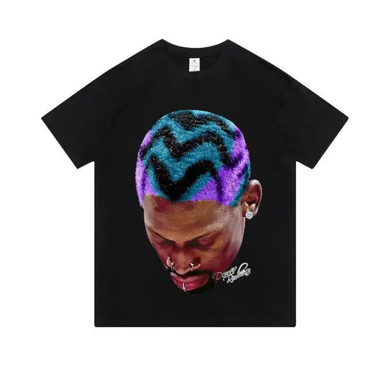 European and American Retro Hip-hop Portrait Print Summer Short-sleeved Men's and Women's Rap Cotton Loose Fit for Instagram