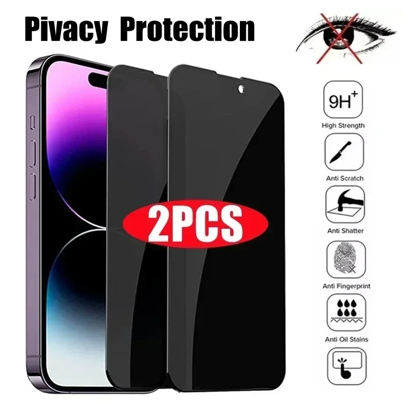 2Pcs Full Cover Privacy Screen Protector For iPhone 14 15 16 Pro Max Anti-spy Glass For iPhone 11 12 13 Pro Max Glass