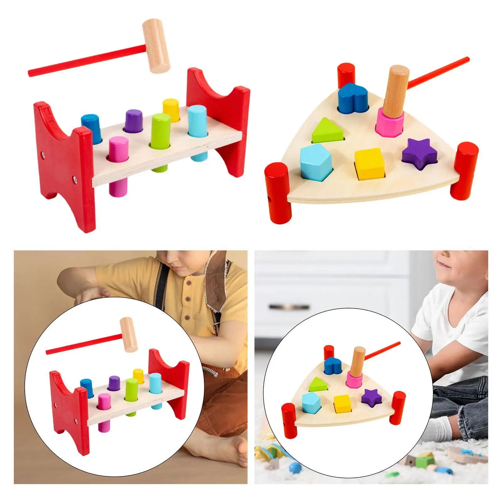 Wooden Pound Toy Wooden Hammer Toy for Kids Fine Motor Skill Wooden Pile Hammer