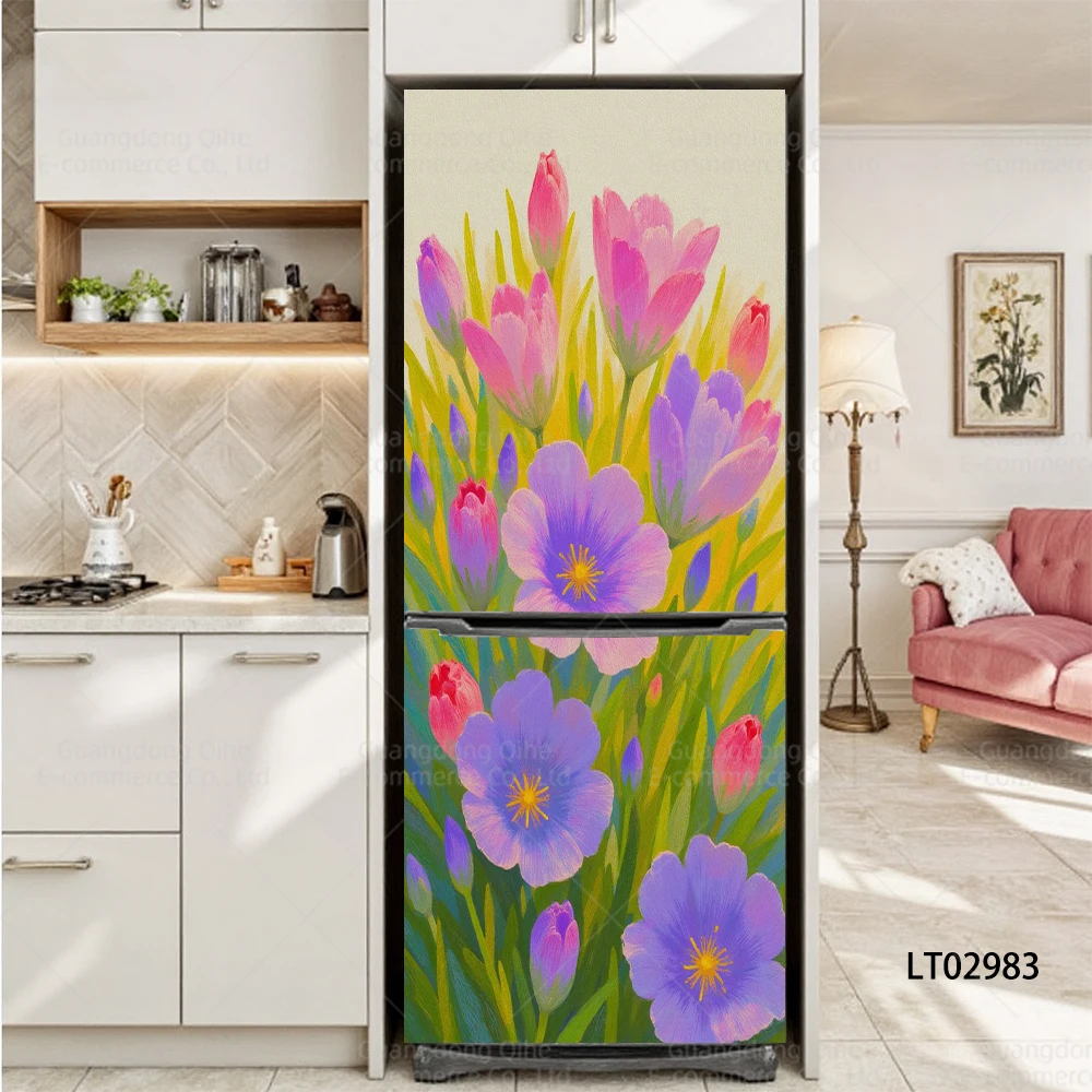 Bright Floral Series  Refrigerator Stickers  Art Murals Self-Adhesive Full-Cover Door Stickers  Modern Wall Decals wall stickers